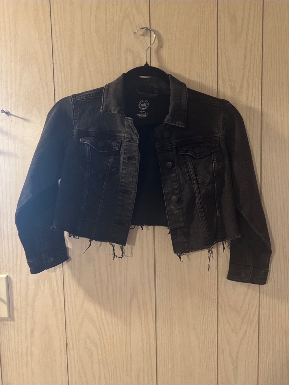 Children’s Cropped Distressed Denim Jacket - Black